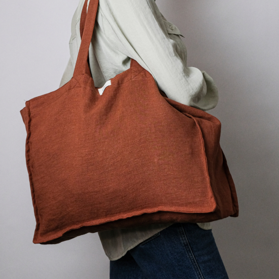 Linne Tote Shopper - Ljusbrun
